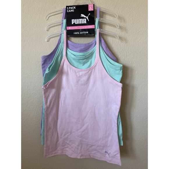 Puma Pink Green Purple 3 Pack Cami Sleeveless Tank Tops Size L 12-14 - Picture 1 of 3